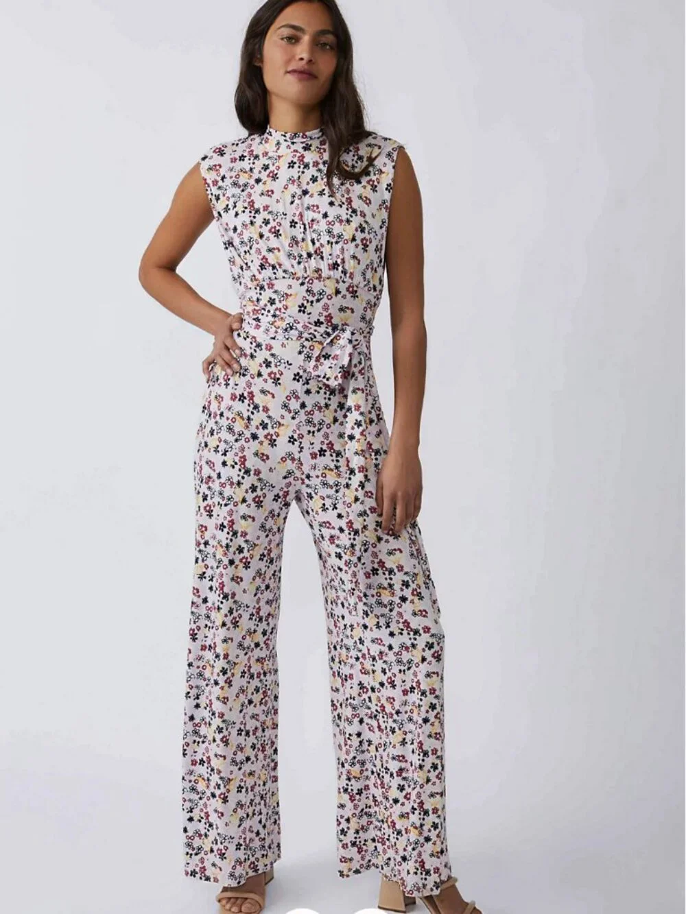 NWT Free People Vibe Check Jumpsuit in Tea Ditsy Shell Combo